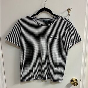 Lauren Ralph Lauren Black & White Striped Crew Tshirt Sz L